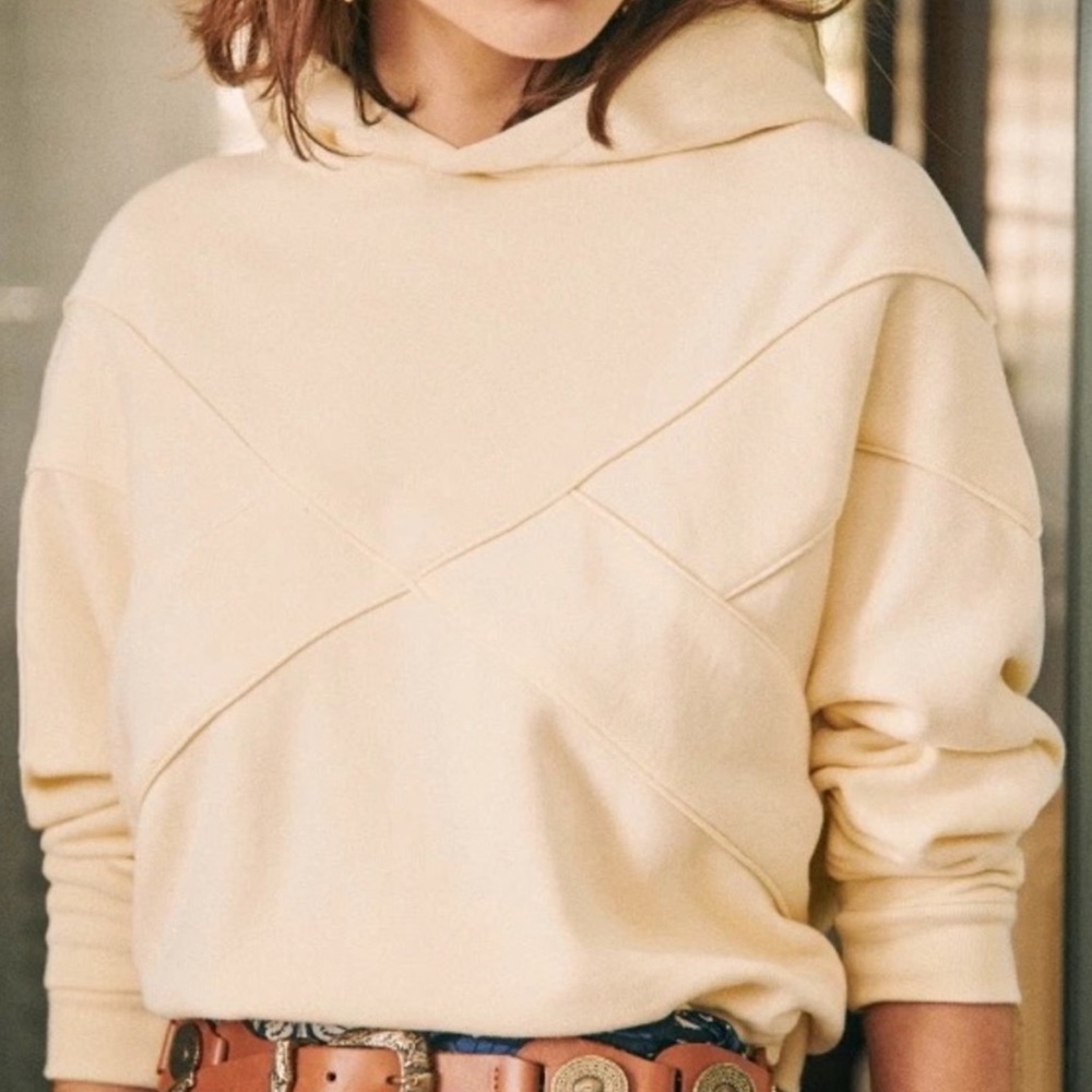 Sezane Aluna Hoodie Sweatshirt Ecru Size Medium Organic Cotton Loungewear French
